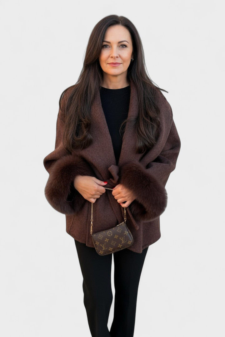 Dinah | Ivory Belted Coat with Faux-Fur Cuffs