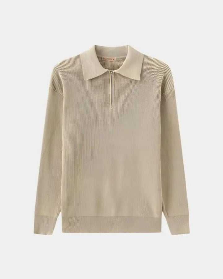 David | Cream Zip-Collar Polo Knit
