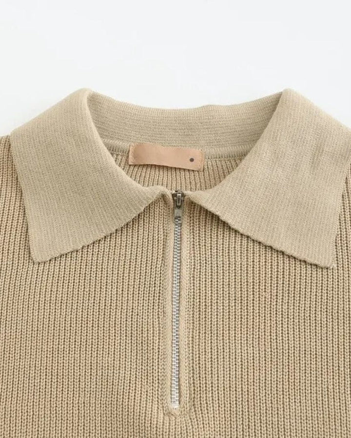 David | Cream Zip-Collar Polo Knit