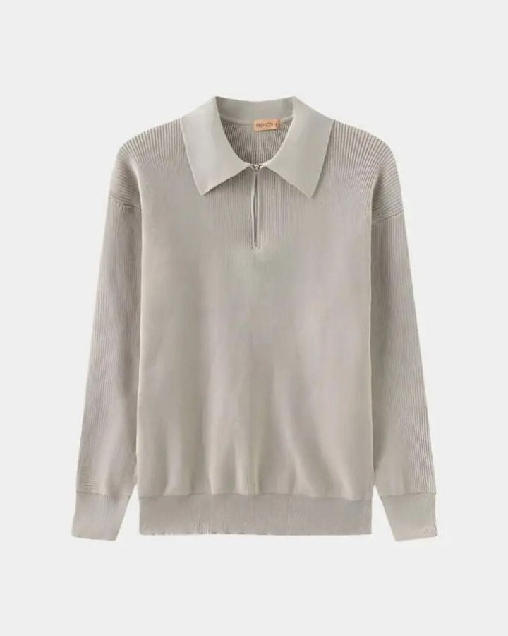 David | Cream Zip-Collar Polo Knit