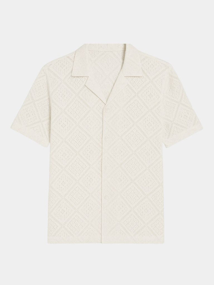 Dennis | Cream Textured Open-Collar Polo
