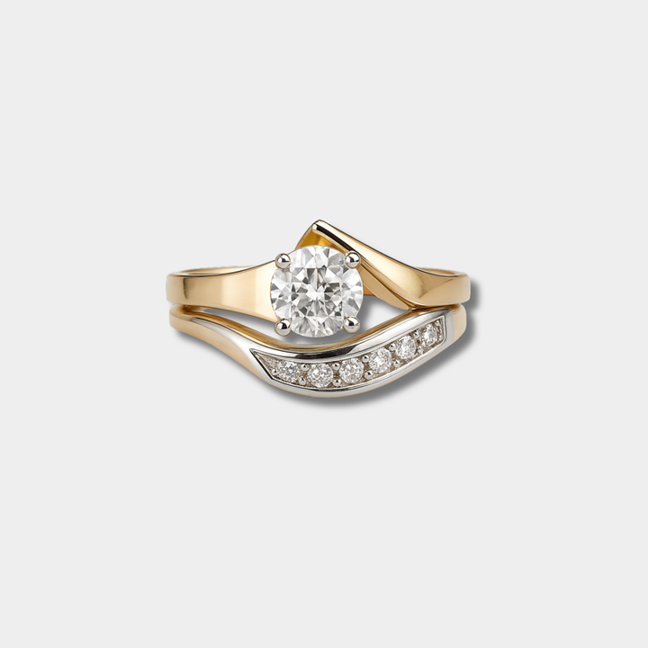 Carla – Vintage Asymmetrical Ring in Gold and Silver with Zircon Accents