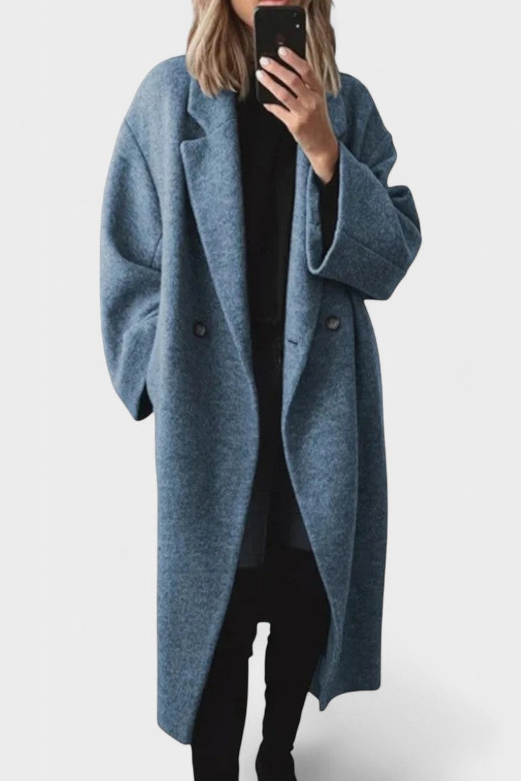 Dilys | Grey Double-Breasted Long Coat