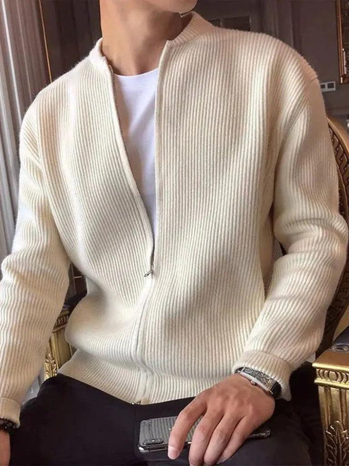 Ewan | Cream Zip-Front Knit Jacket