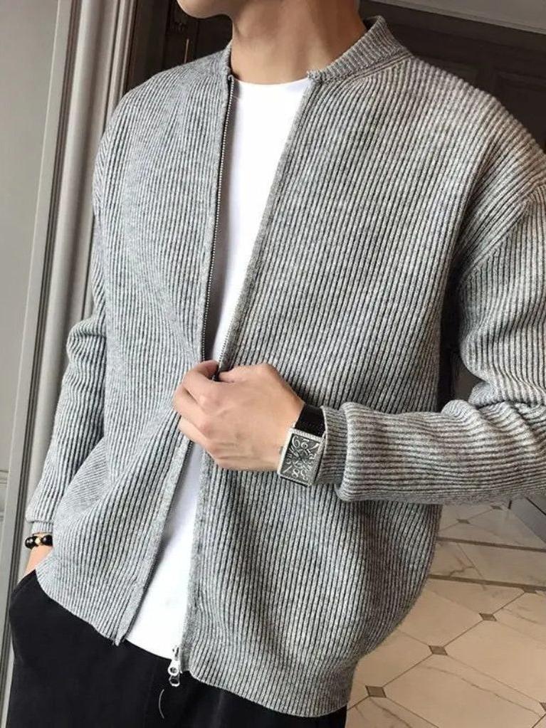 Ewan | Cream Zip-Front Knit Jacket