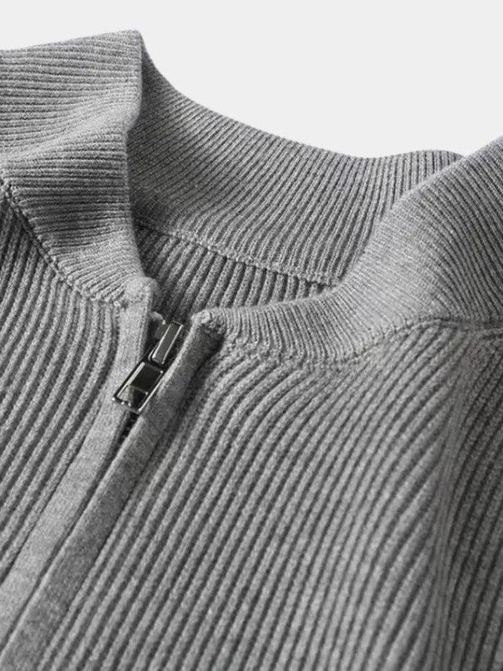 Ewan | Cream Zip-Front Knit Jacket
