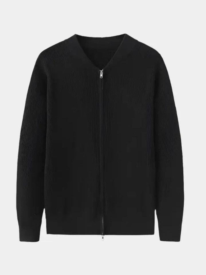 Ewan | Cream Zip-Front Knit Jacket