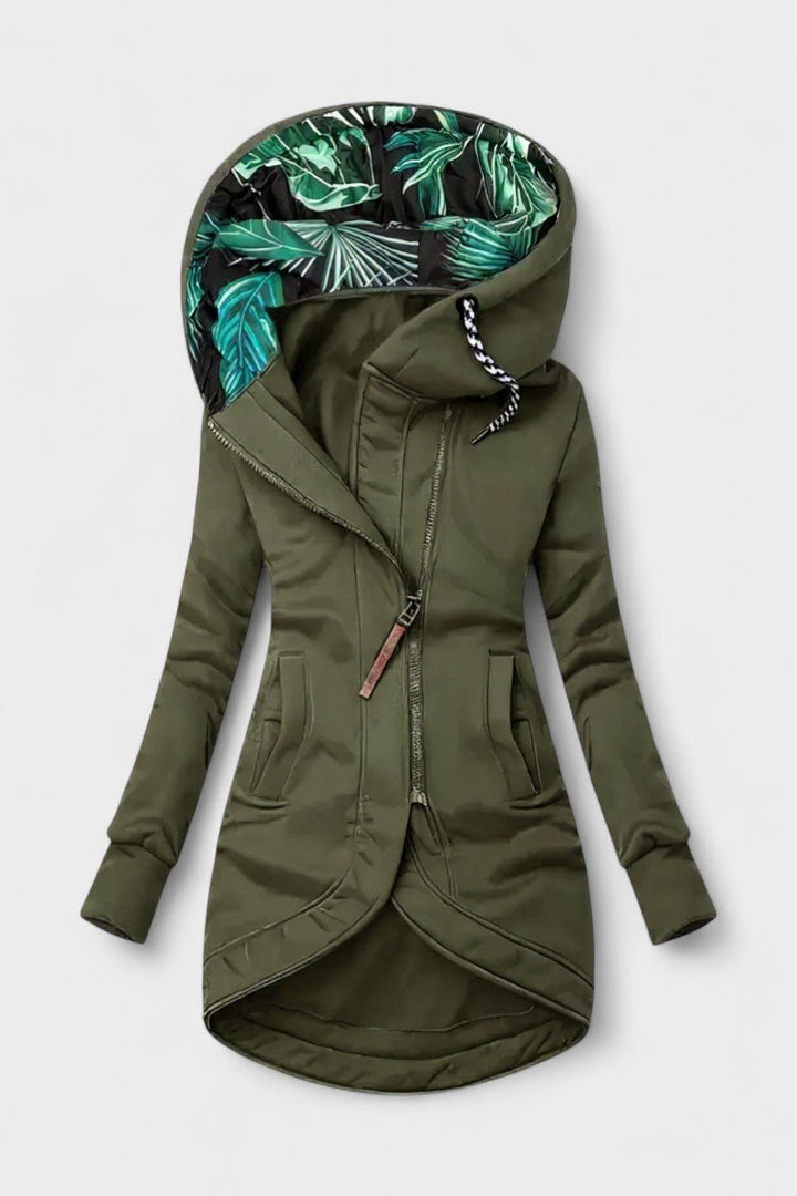 Pippa | Olive Zip-Front Hooded Jacket