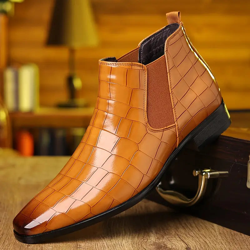 Geoffrey | Burgundy Croc-Effect Chelsea Boots