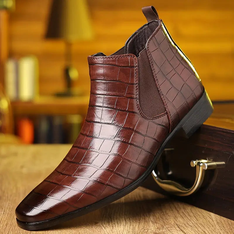 Geoffrey | Burgundy Croc-Effect Chelsea Boots