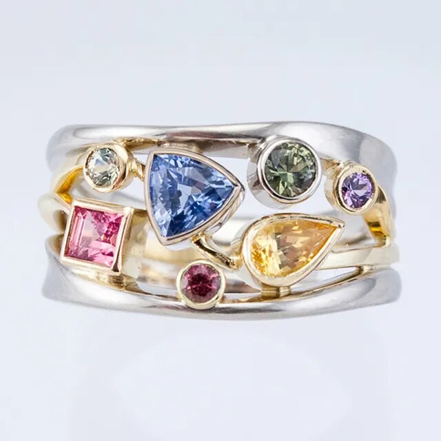 Retro-Inspired Ring Featuring Colorful Zirconia
