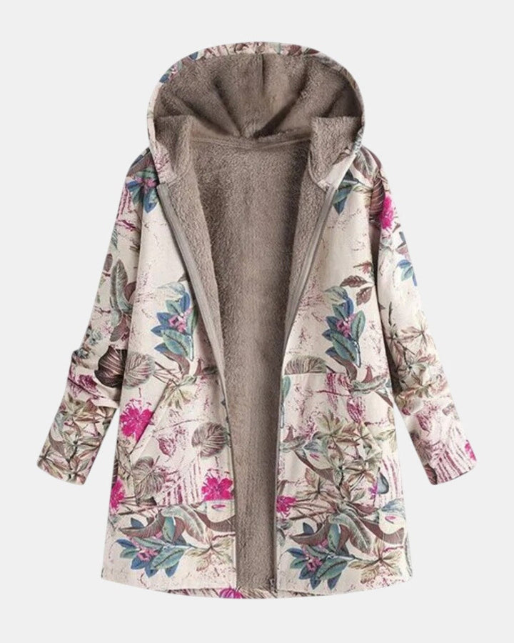 Ivy – Botanical Pattern Fleece Jacket in Soft Pastel Hues