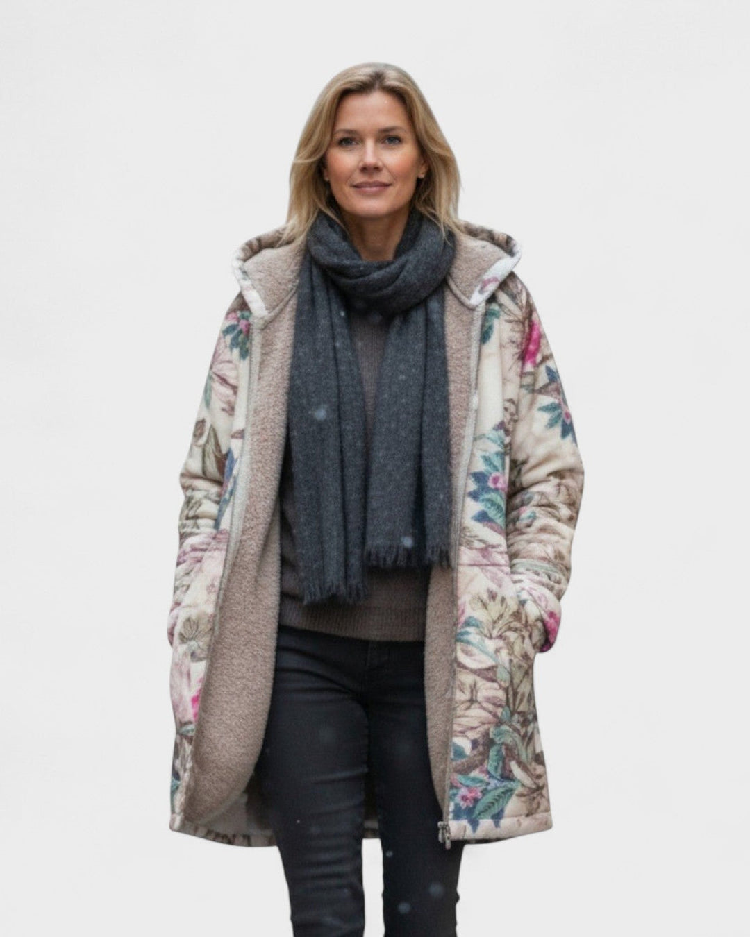Ivy – Botanical Pattern Fleece Jacket in Soft Pastel Hues
