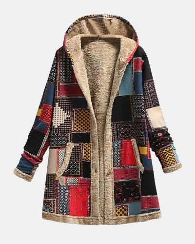 Jade – Retro Patchwork Fleece Coat