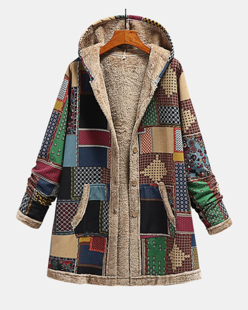 Cozy Earth Tones Patchwork Hoodie for Autumn