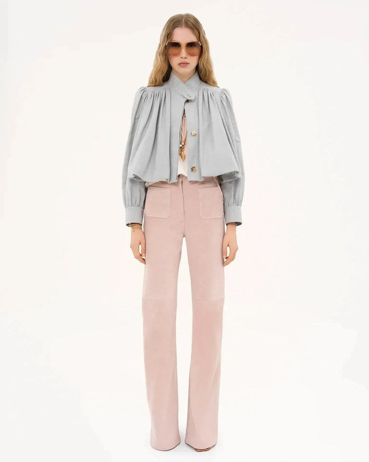 Catrin | Beige Puff-Sleeve Bomber Jacket