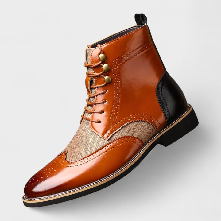 Leonard | Tan Brogue Lace-Up Boots