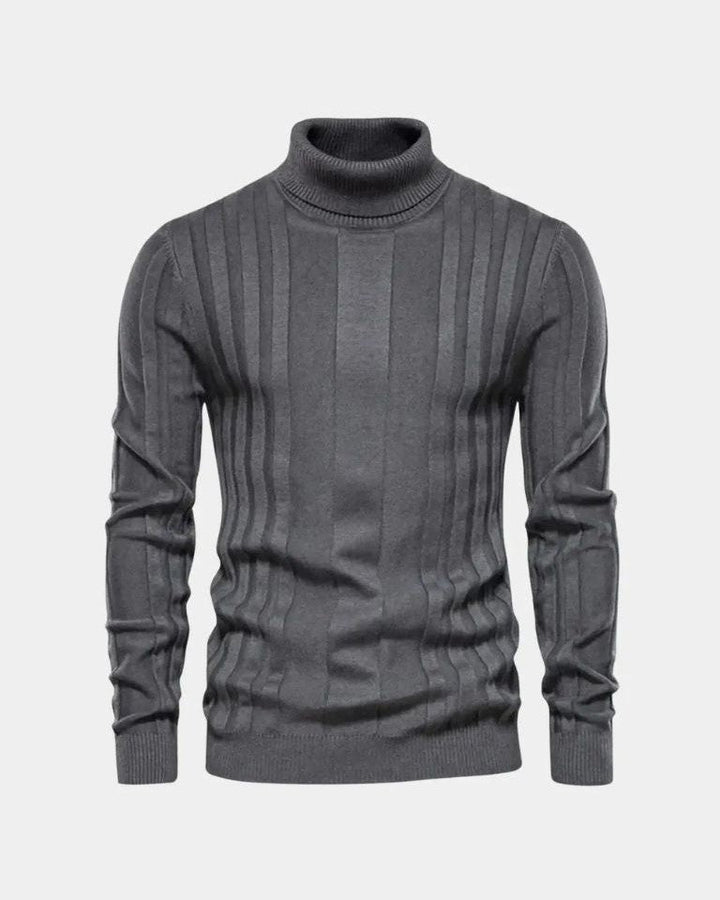 Lucas | Grey Ribbed Roll-Neck Jumper