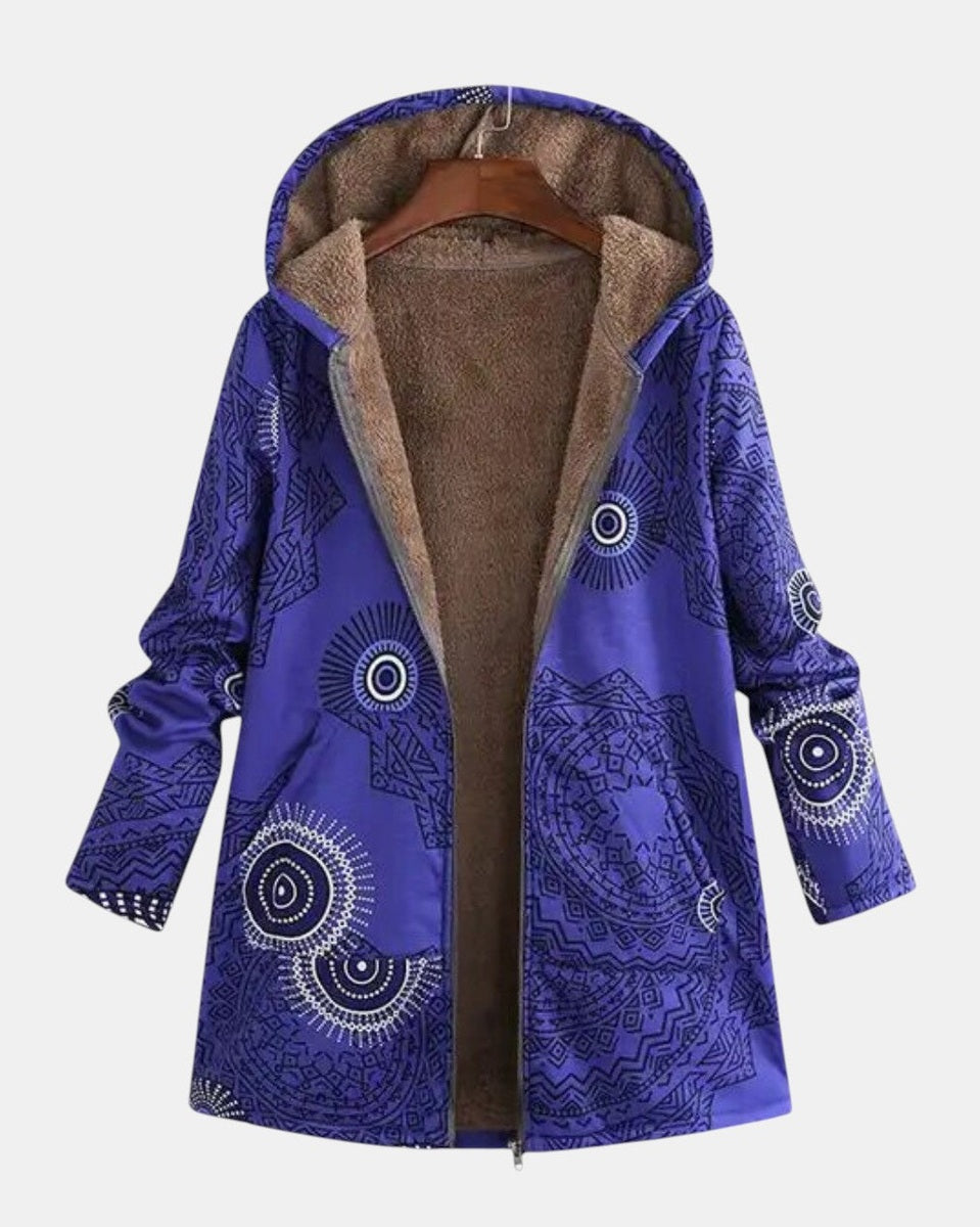 Luna – Navy Blue Fleece Hoodie Featuring Mandala Design