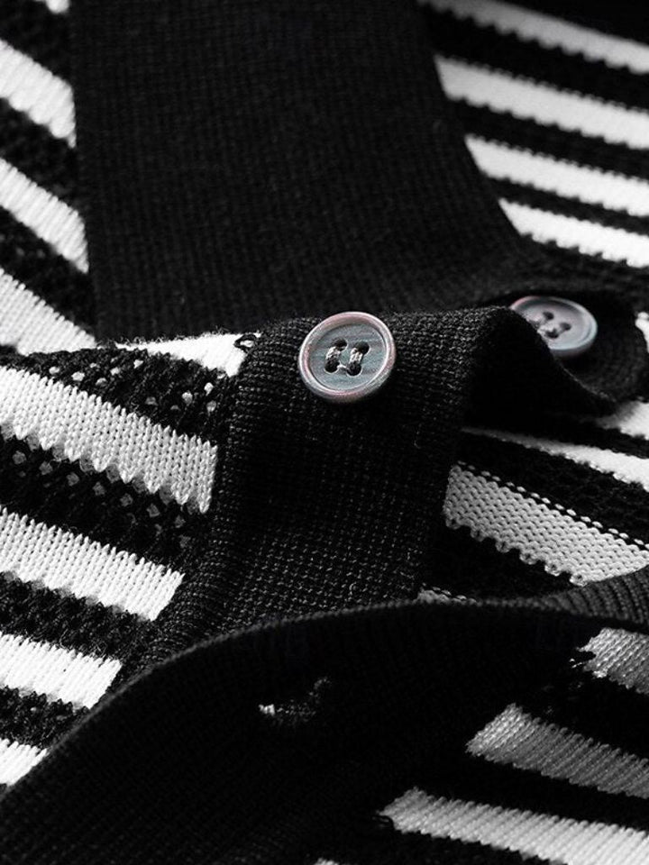 Maurice | Black and White Striped Polo