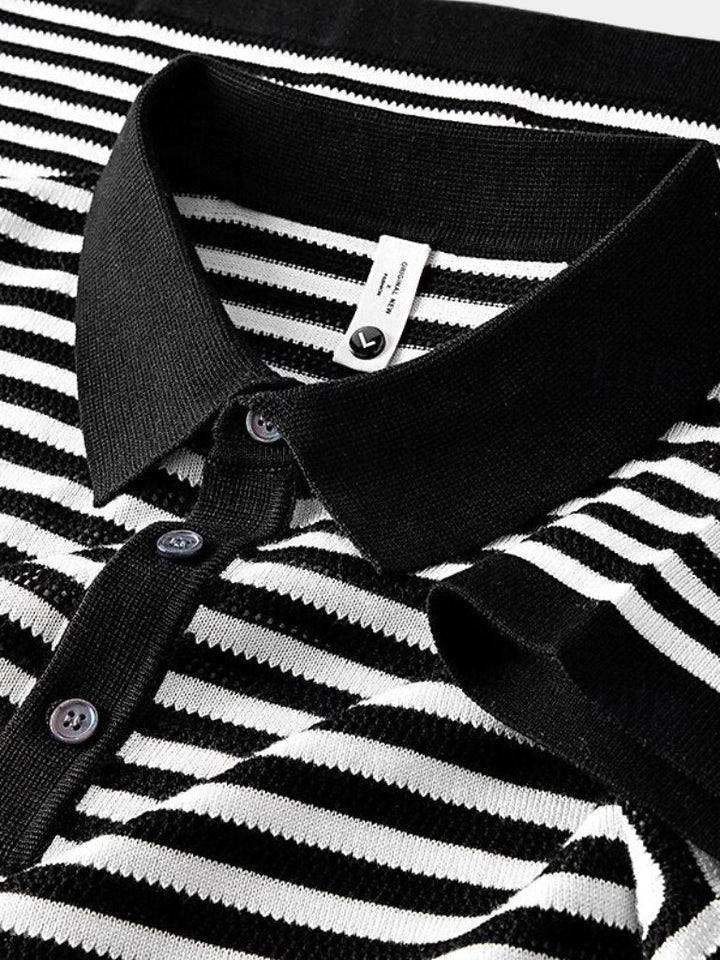 Maurice | Black and White Striped Polo