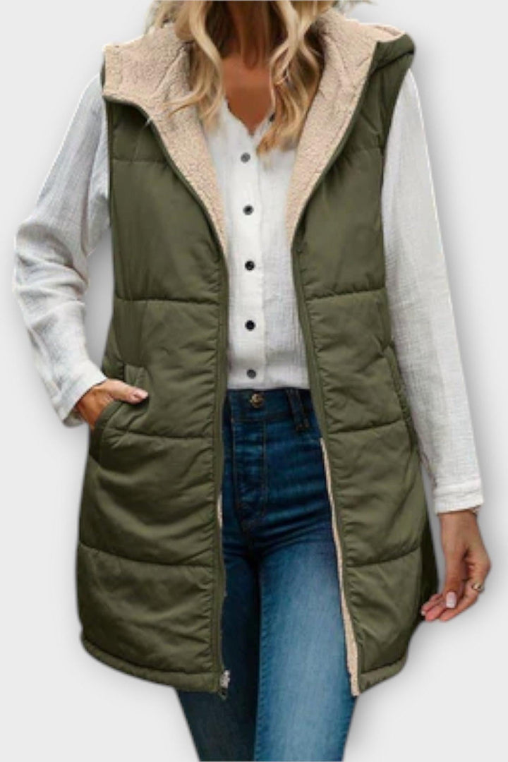 Marie | Olive Longline Quilted Gilet