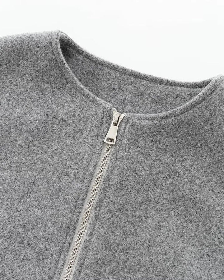 Meg | Grey Cropped Bomber Jacket