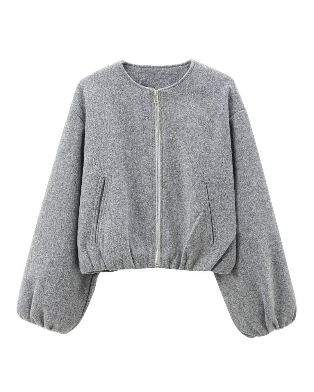 Meg | Grey Cropped Bomber Jacket