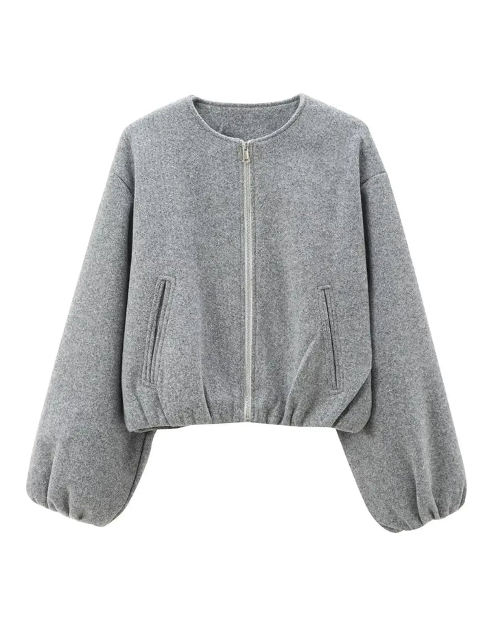 Meg | Grey Cropped Bomber Jacket