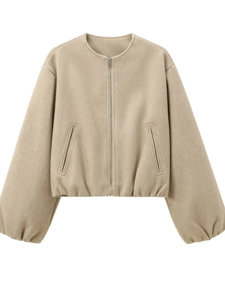 Meg | Grey Cropped Bomber Jacket