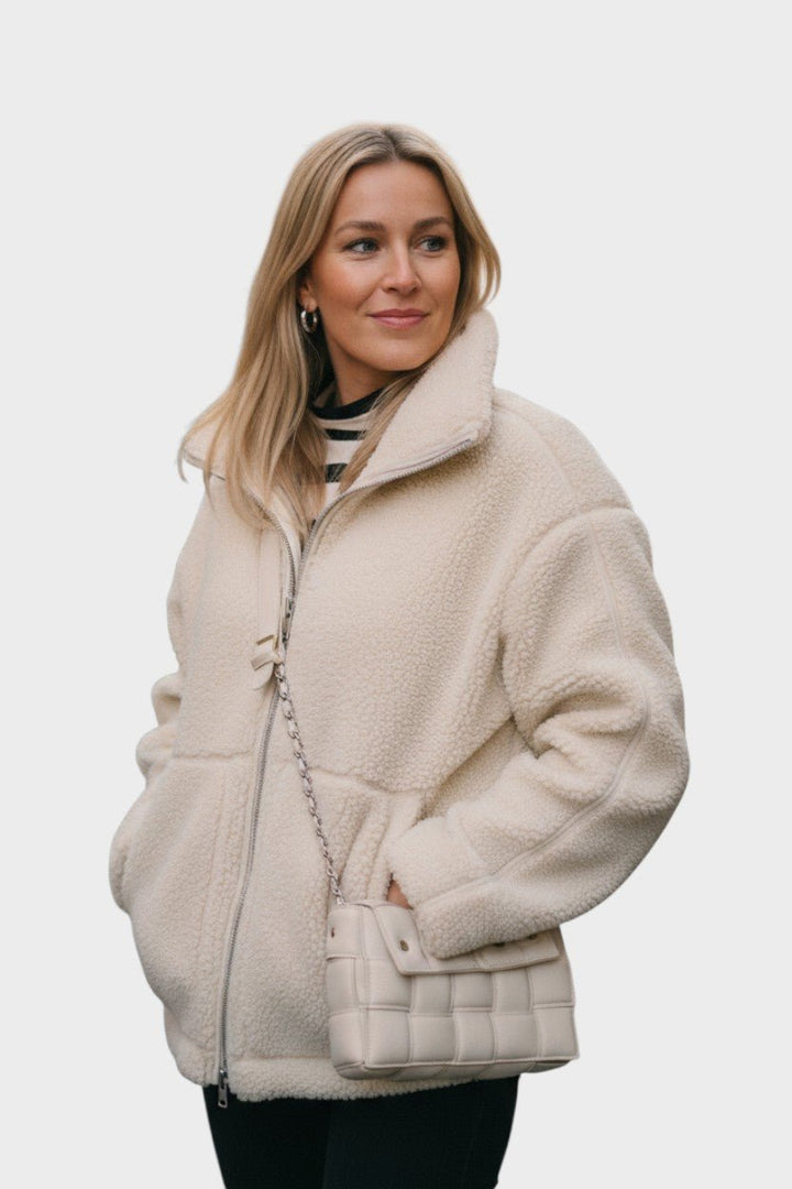 Millie | Cream Teddy Zip Jacket