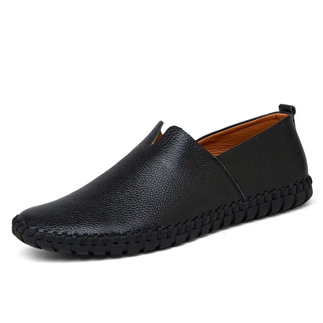 Derek | Navy Leather Slip-On Loafers