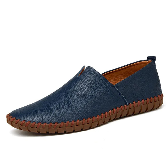Derek | Navy Leather Slip-On Loafers