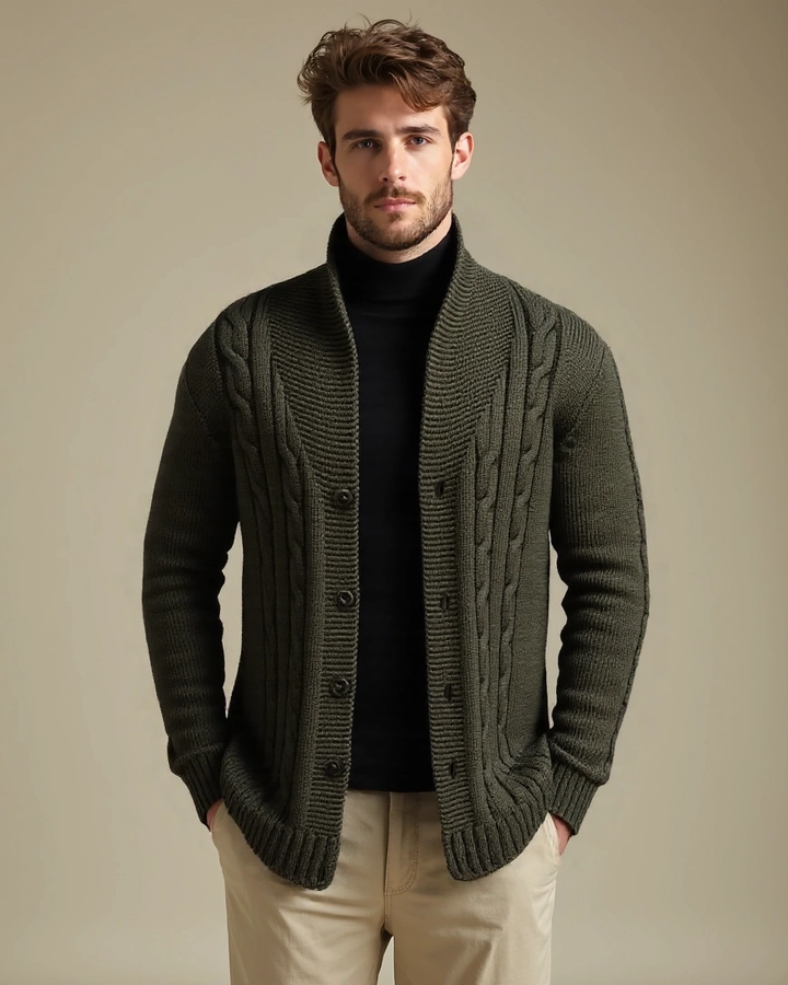 Noah | Olive Cable-Knit Cardigan