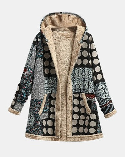 Nova – Retro Polka Dot Fleece Jacket in Monochrome