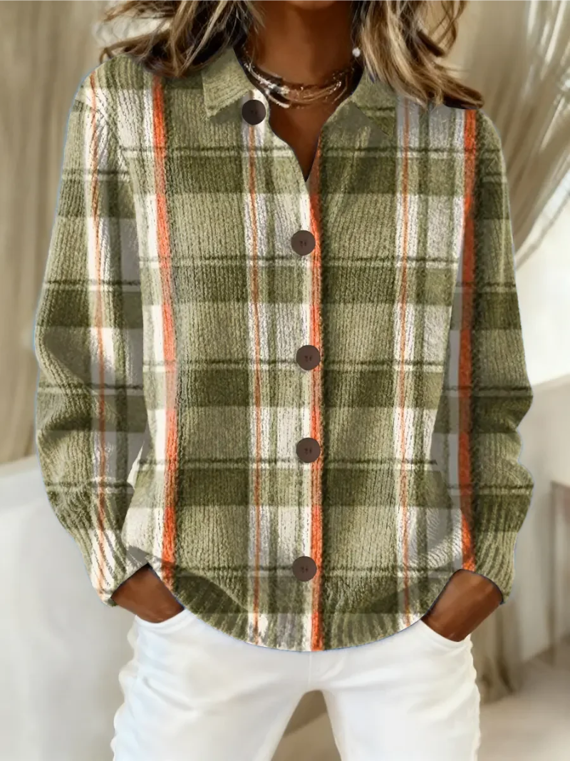 Hazel | Olive Green Checkered Button-Up Cardigan