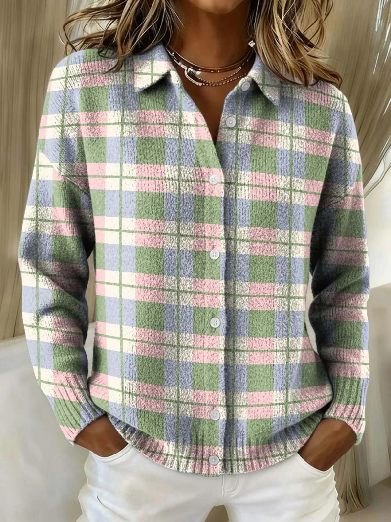 Margot | Button-Up Pastel Checkered Cardigan