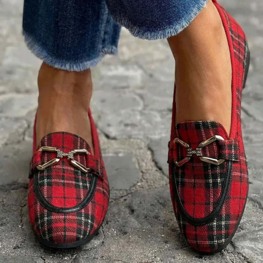 Rowan | Gold check-print Loafers