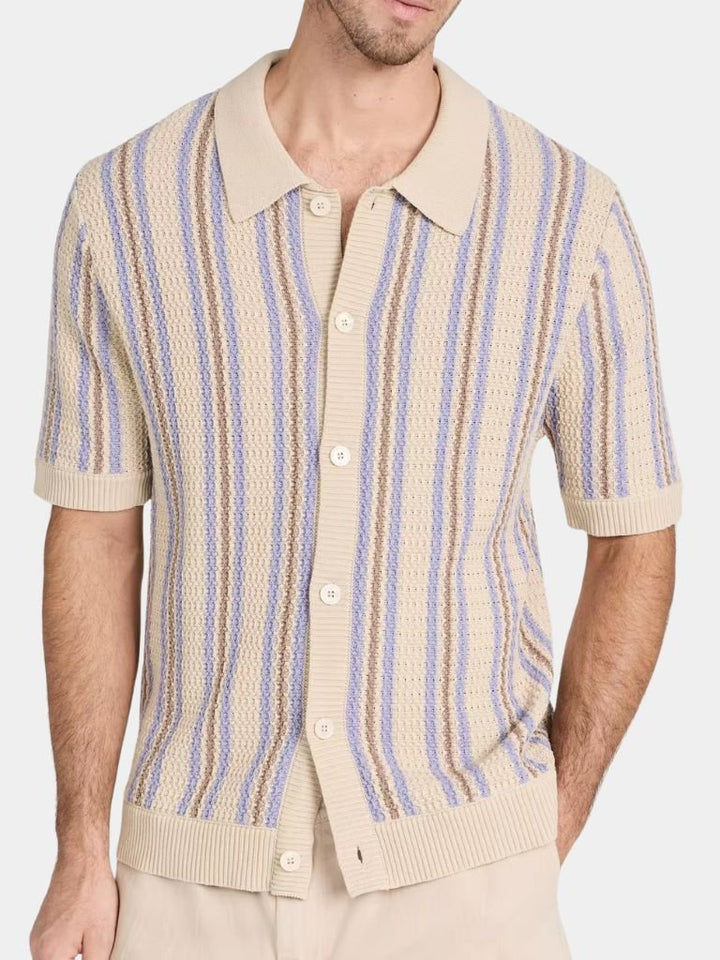 Preston | Striped Button-Front Knit Polo