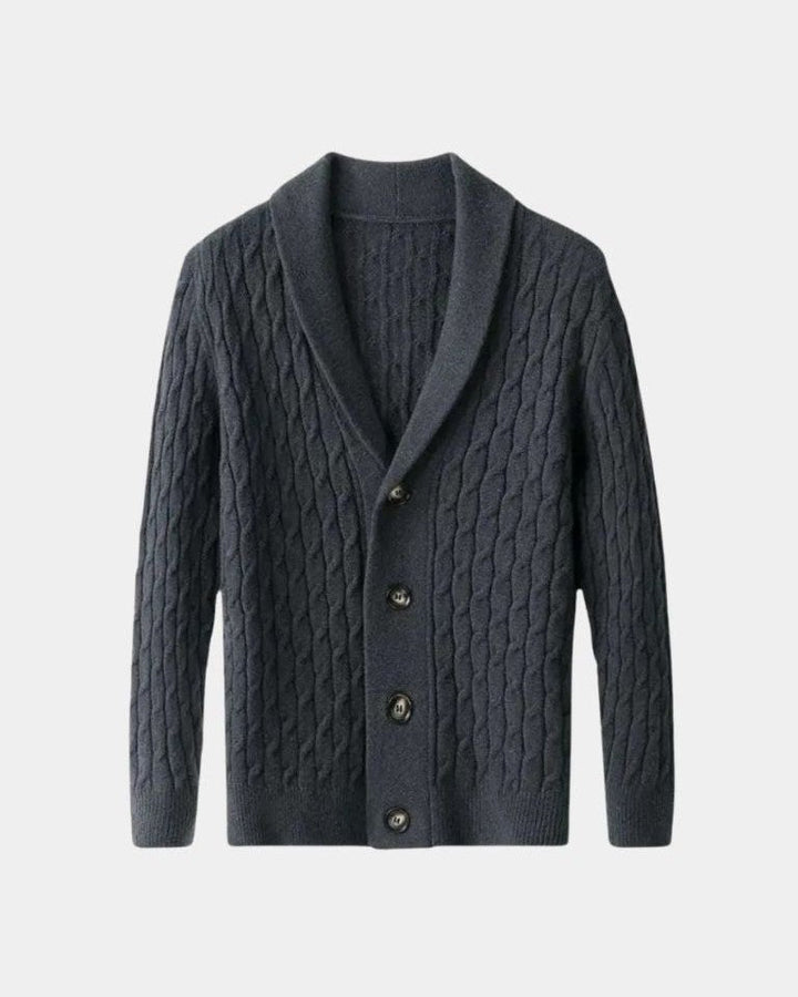 Patrick | Brown Cable-Knit Shawl Cardigan