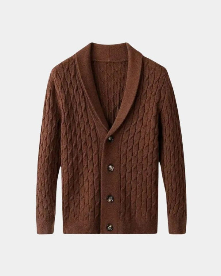 Patrick | Brown Cable-Knit Shawl Cardigan