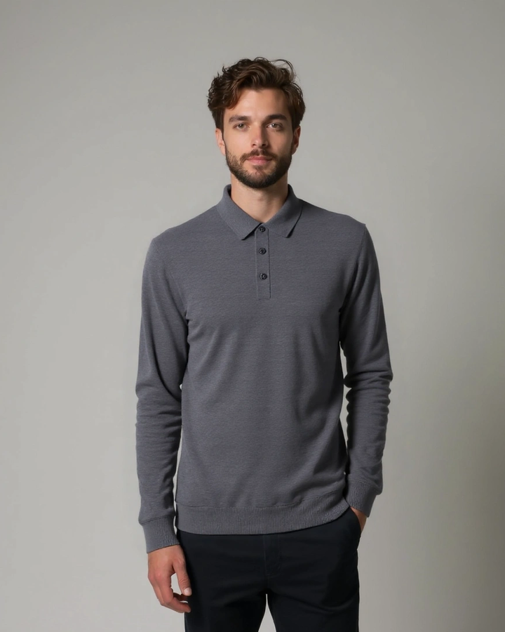 Patrick | Grey Long-Sleeve Polo Shirt