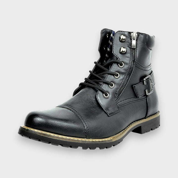 Fergus | Black Buckle Lace-Up Boots