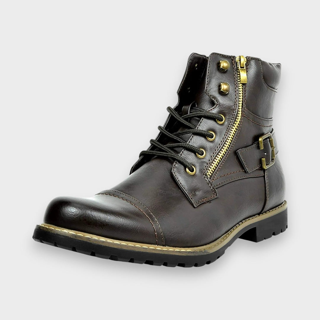 Fergus | Black Buckle Lace-Up Boots