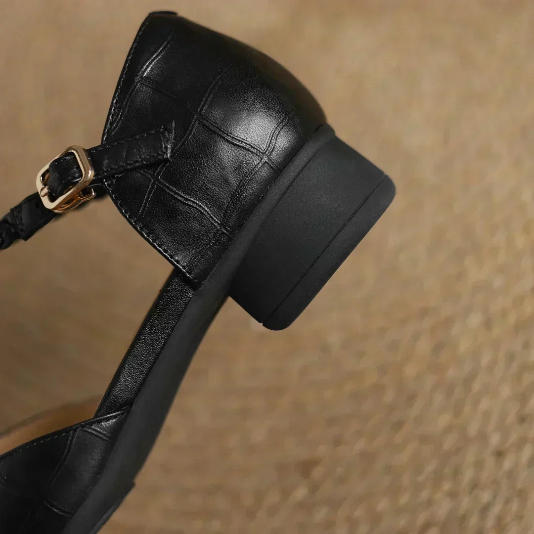 Greta – Timeless Leather T-Bar Shoes Featuring Braided Accents