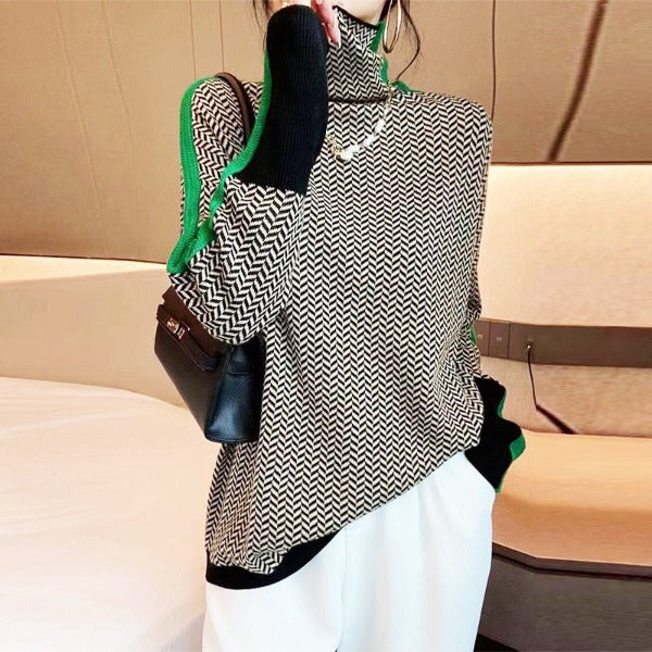 Famke | Stylish Chevron Pattern Roll Neck Sweater