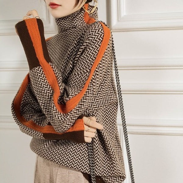 Famke | Stylish Chevron Pattern Roll Neck Sweater