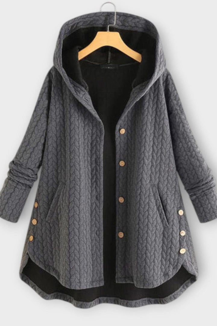 Skye | Black Textured Hooded Coat