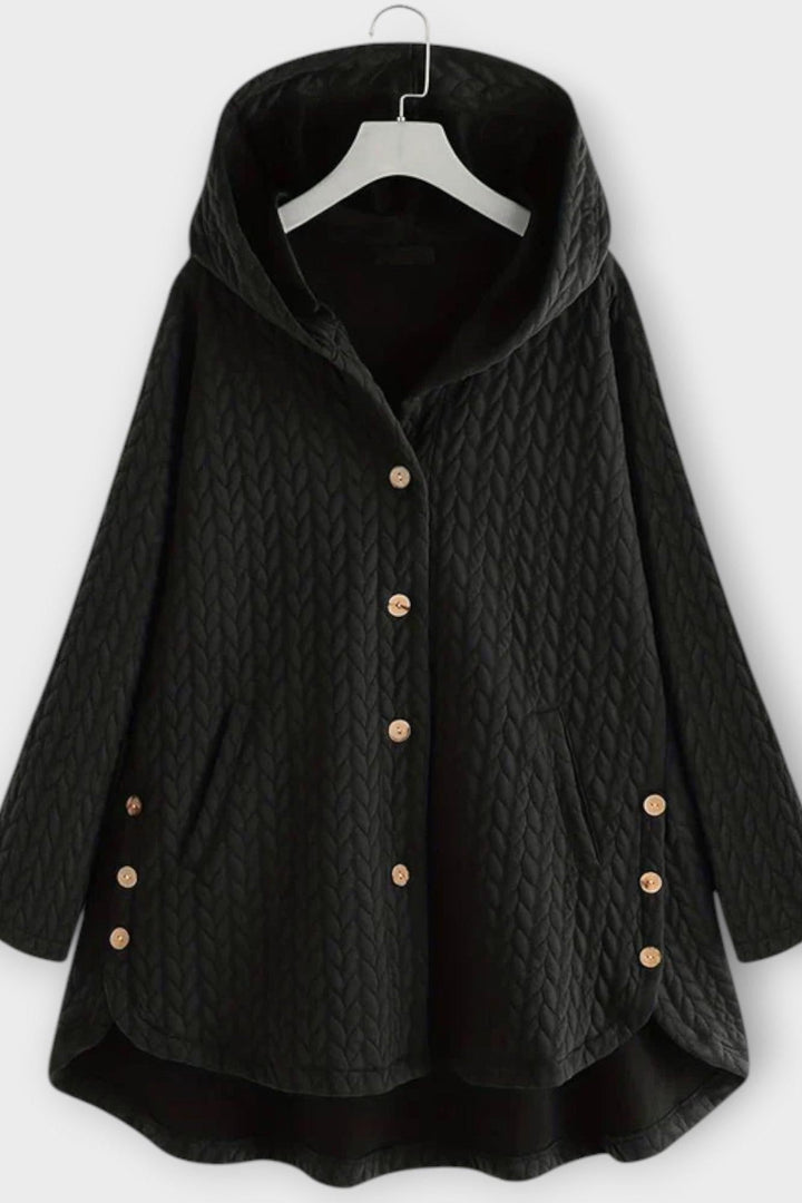 Skye | Black Textured Hooded Coat
