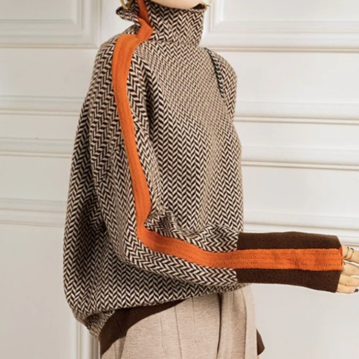 Famke | Stylish Chevron Pattern Roll Neck Sweater